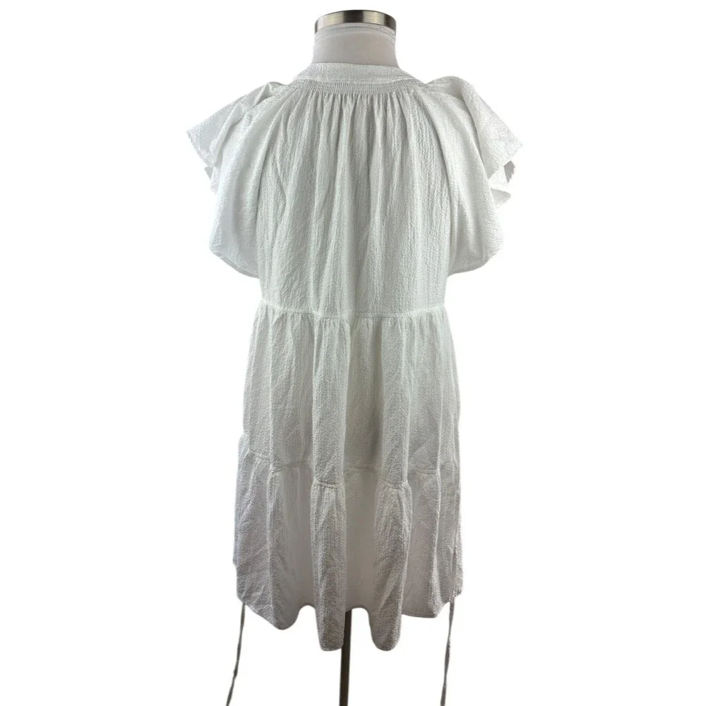 Calvin Klein A-Line Textured Tie Waist Mini Dress White Sheer Gauze Plus Size 16 - Picture 8 of 11